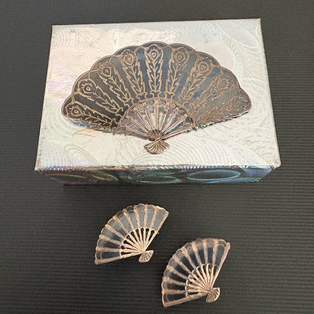 Siam Sterling  Fan Brooch & Earrings Set